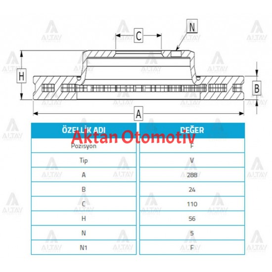 FREN DİSKİ CANTER FE511-711 / ÖN HAVALI 288-5