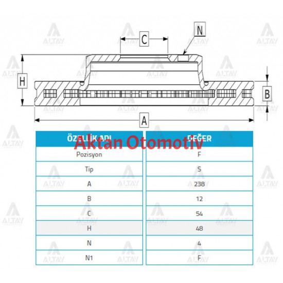 FREN DİSKİ COROLLA    88-92 / CORONA 86-92 AT151 / AT171 / ÖN DÜZ 238-4