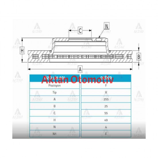 FREN DİSKİ COROLLA 02-06 BENZİNLİ / VERSO 03-06 / PRIUS 04-06 / ÖN HAVALI 255-4