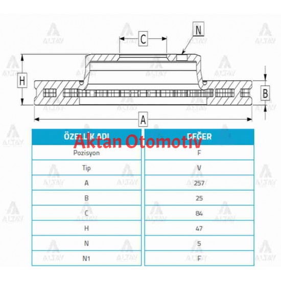 FREN DİSKİ HILUX    88-06 LN85 / LN145 4x2 / HIACE 82-95 / TARO 89-00 / ÖN HAVALI 257-5