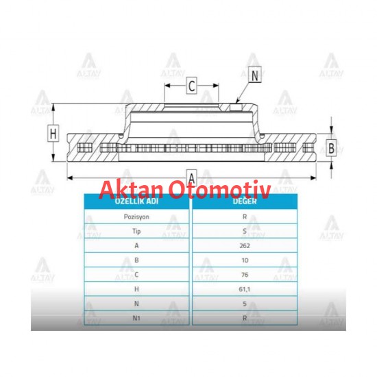 FREN DİSKİ I-30 07-11 / CEED 08-12 / IX-35 11-15 / SPORTAGE 11-15 / ARKA DÜZ 262-5