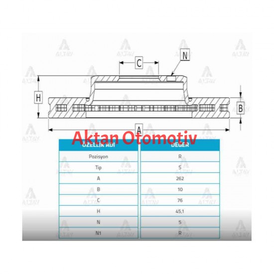 FREN DİSKİ I-30 12-15 / CEED 12-16 / ELANTRA 11-20 / ARKA DÜZ 262-5