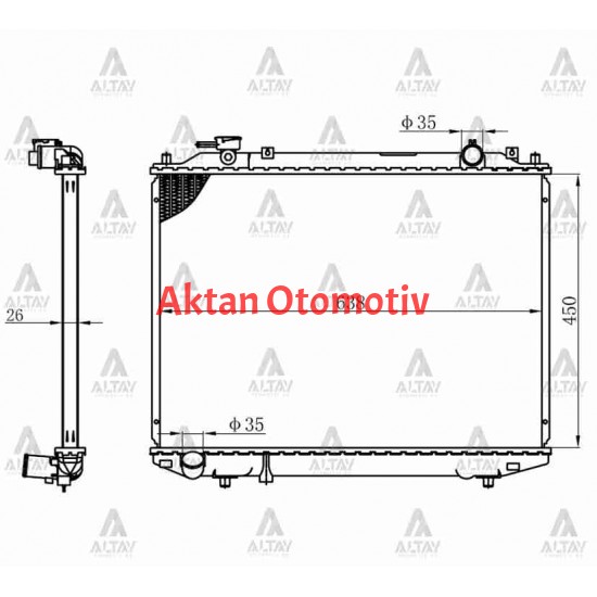 RADYATÖR SU B-2500  97-05 / BT-50 05= 4x4 / FORD RANGER 96-06 / 06= 4x4 26mm M-T BRAZING
