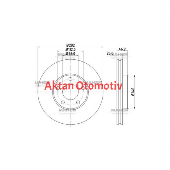 FREN DİSKİ PASSAT  96-05 / A4 96-05 / SUPERB 98= / ÖN HAVALI 282-5