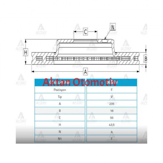 FREN DİSKİ YARIS  98-09 / ÖN HAVALI 235-4