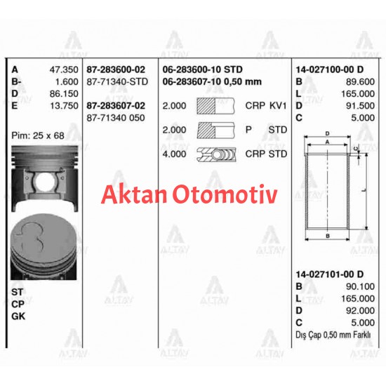 PİSTON SEGMANLI E-2200 86-92 / BESTA 92= STD