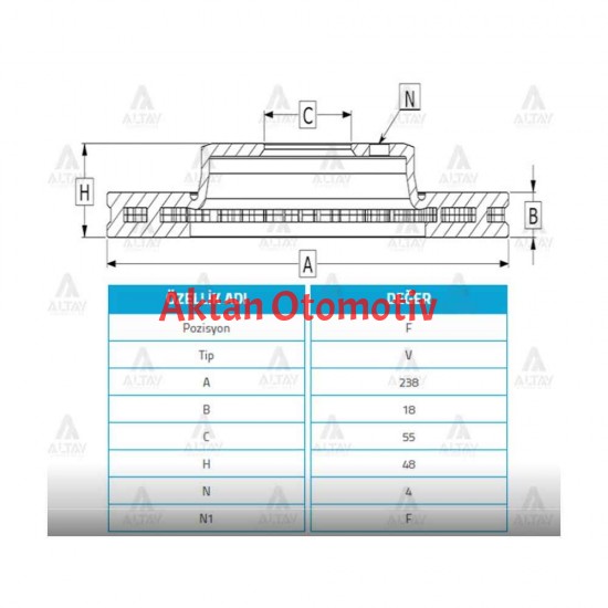 FREN DİSKİ COROLLA    88-95 / ÖN HAVALI 238-4