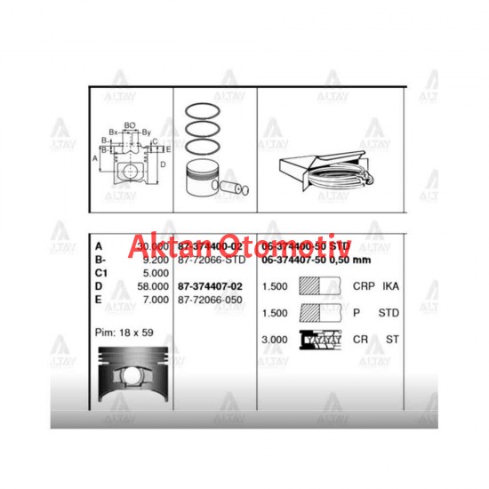 PİSTON SEGMANLI COROLLA 88-97 1.3L 2E 73.00mm 050