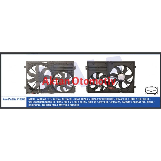 FAN SETI GOLF5 / GOLF6 / JETTA / PASSAT / CADDY / A3 / LEON 04-12 CAYC-CAYD-CBZA-CBZB 1.2 TSI-1.6 TDI 300/200W 360/295mm DAVLUMBAZLI