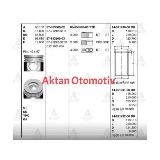 GÖMLEK NQR-86 / NPR-75 4HK1TC 115mm STD