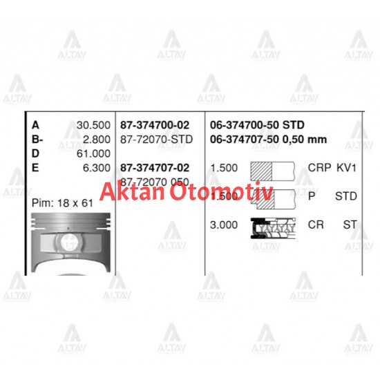 PİSTON SEGMANLI COROLLA 92-97 1.6L KARBÜRATÖRLÜ 4AF 81.00mm 050