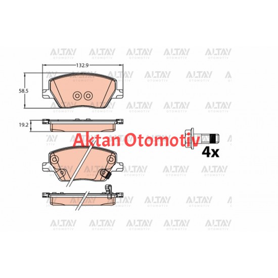 FREN BALATA EGEA 15= 1.3JTD-1.6JTD (MANDO FREN SİSTEMİ 132.7mm) ÖN