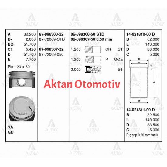PİSTON SEGMANLI COROLLA 00-06 1.4L VVT-I 4ZZFE 79.00mm STD