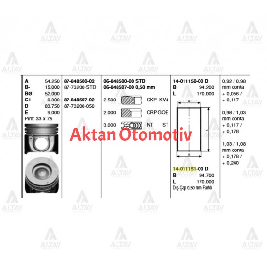 PİSTON SEGMANLI STAREX 02-08 / SORENTO 03-09 / 2.5 CRDI D4CB - 140HP 0.50