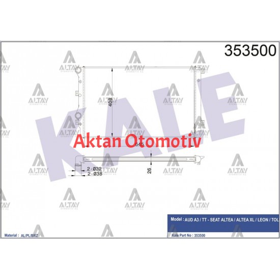 RADYATÖR SU CADDY / OCTAVIA / LEON / GOLF5 / PASSAT 04-10 CAXA-BMY-BJB-BXE-BKC 1.4 TSI-1.9 TDI BRAZING