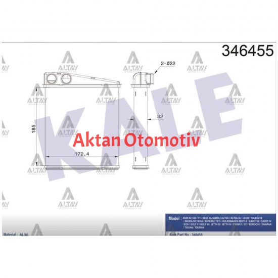RADYATÖR KALORİFER GOLF5 / CADDY / JETTA / A3 / LEON / OCTAVIA 04-13 BRAZING