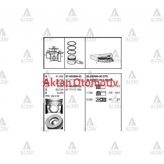 PİSTON SEGMANLI I-30 12-15 / BLUE 11-15 / CEED 12-18 / CERATO 09-15 1.6 DİZEL STD