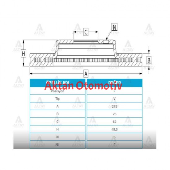 FREN DİSKİ COROLLA 06-13 DİZEL D4D / AURIS 07-13 / RAV4 00-05 BENZİNLİ ÖN HAVALI 273-5