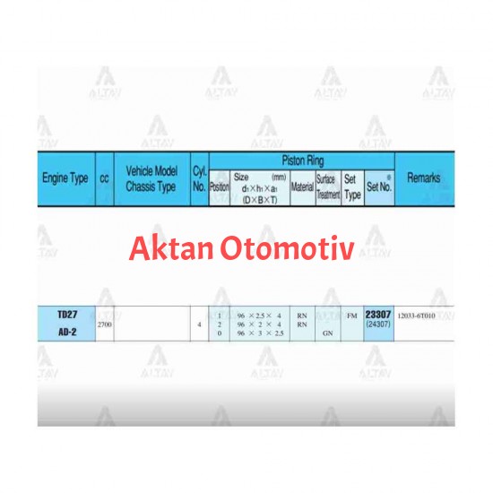 SEGMAN PICKUP  97-02 /  96.50mm / TD27 / 0.50 TAKIM