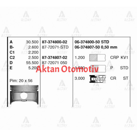 SEGMAN COROLLA 92-00 1.6 4AFE ENJEKSİYONLU 81.00mm 050