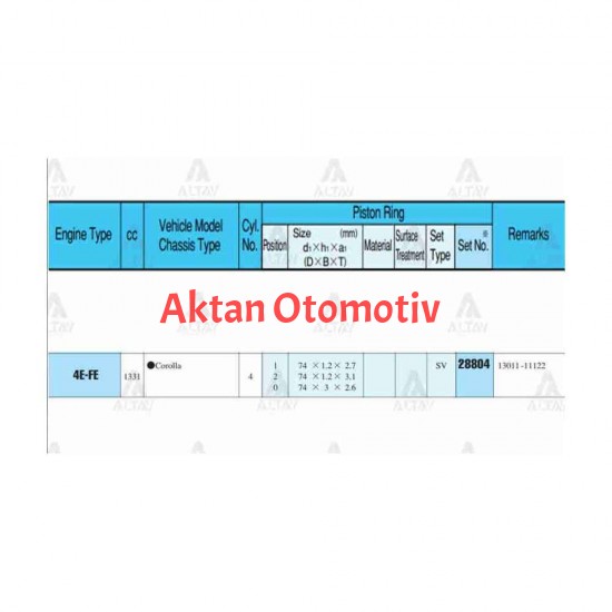 SEGMAN COROLLA  99-00 1.3 / 74.00mm / 4EFE / ENJEKSİYONLU / STD TAKIM