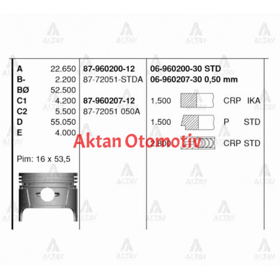 PİSTON SEGMANLI CARRY 1.0L / 88-98 / F10A / SAMURAI 84-86 SJ410 65.50mm 050