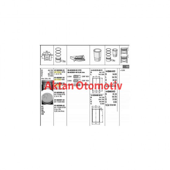 PİSTON SEGMANLI STAREX 02-08 / BONGO K-2500 / KAMYONET 05-12 / PREGIO 05= / D4BH 1-3 / STD