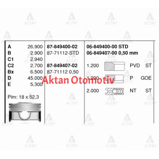 PİSTON SEGMANLI I-30 12-16 / IX-35 10-15 / SPORTAGE 11-16 / IX-20 10-13 1.6 BENZİNLİ STD
