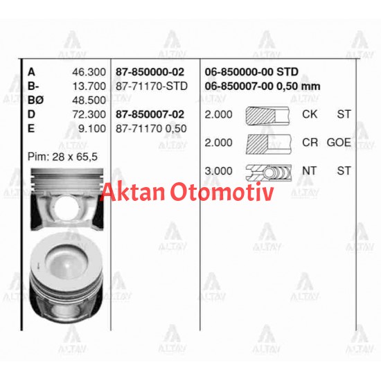 PİSTON SEGMANLI TUCSON 04-08 / SANTAFE 06-10 / SPORTAGE 04-08 2.0CRDI STD