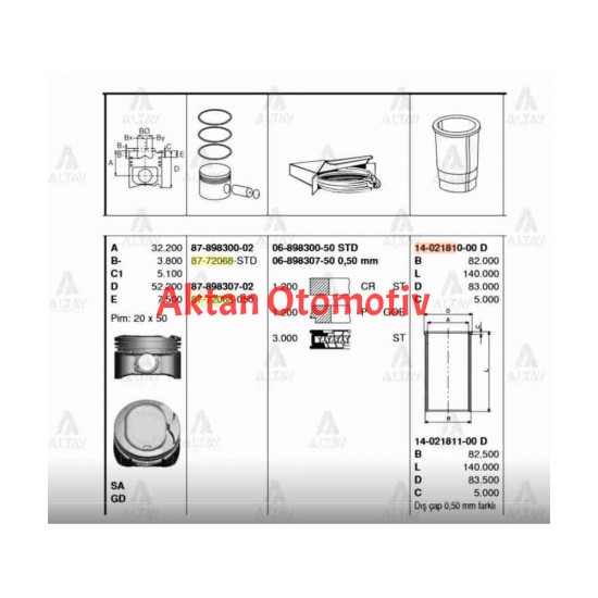 PİSTON SEGMANLI COROLLA 00-06 1.6L VVT-I 1ZZFE - 3ZZFE 79.00mm STD