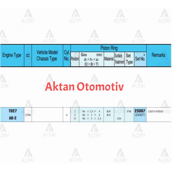 SEGMAN PICKUP  97-02 /  96.00mm / TD27 / STD TAKIM