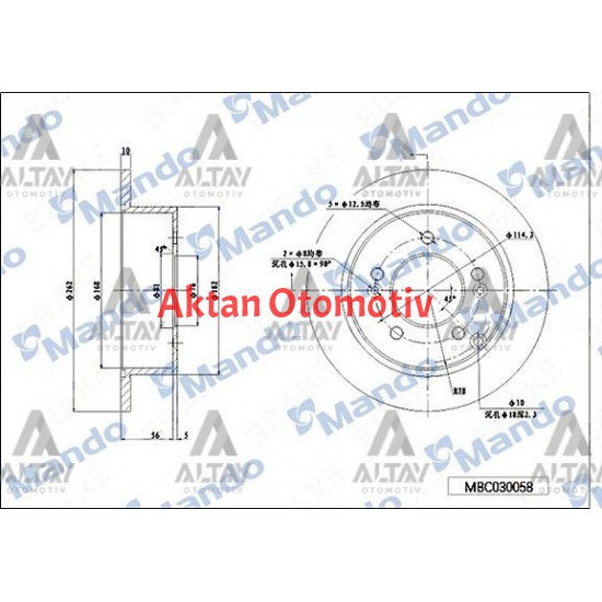 FREN DISKI TUCSON 08-10 / SPORTAGE 08-10 / ARKA DÜZ 262-5 (ADET)
