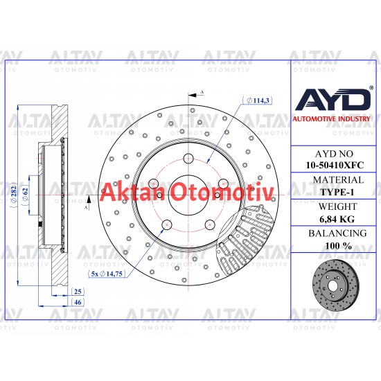 FREN DİSKİ COROLLA 19= BENZİNLİ 1.6 / 1.5 / HYBIRD 1.8 / YARIS CROSS 1.6 ÖN HAVALI 282-5 (DELİKLİ PERFORMANS TİP)