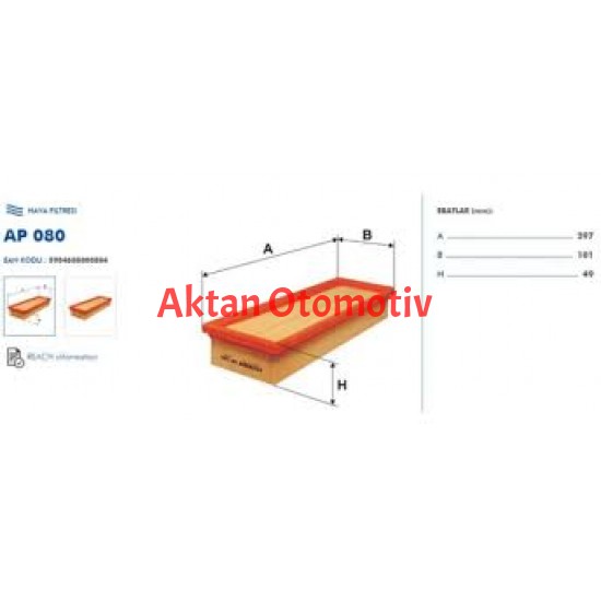 HAVA FİLTRESİ 306 97-02 / XSARA 96-00 1.8-2.0 İ 16V BENZİN(BÜYÜK ÜÇGEN- YAMUK FİLTRE)
