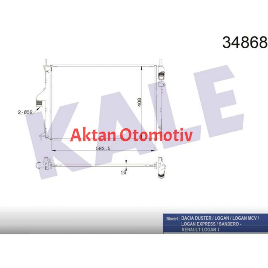 RADYATÖR SU DUSTER 09-12 / LOGAN 04-12 / SANDERO 08-13 1.4-1.5 DCI-1.6 16V M-T MEKANİK