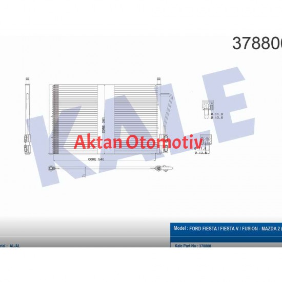 RADYATÖR KLİMA FIESTA V 02-08 / FUSION 04-12 / 1.25-1.3-1.4TDCI-1.4 16V-1.6 16V-1.6TDCI