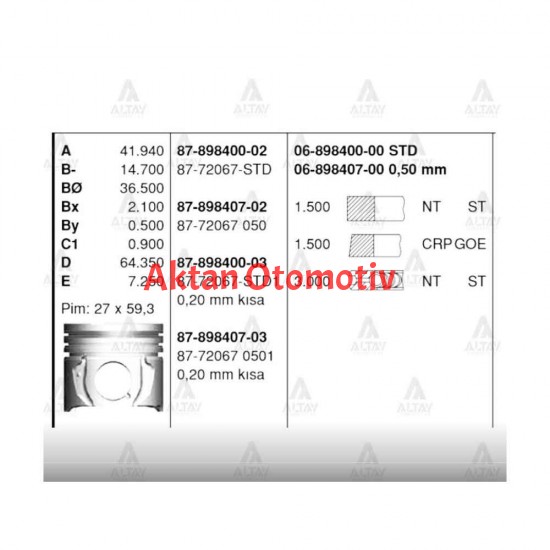 PİSTON SEGMANLI COROLLA 02-06 / YARIS 03-06 1.4 D4D DİZEL STD