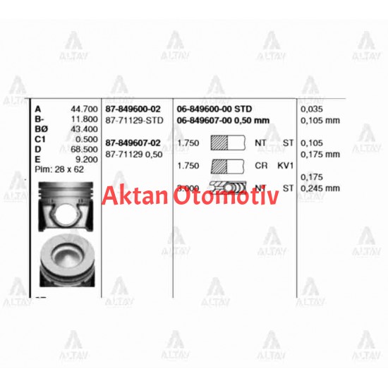 PİSTON SEGMANLI I-20 08-14 / IX-20 11-14 1.4 DİZEL 0.50