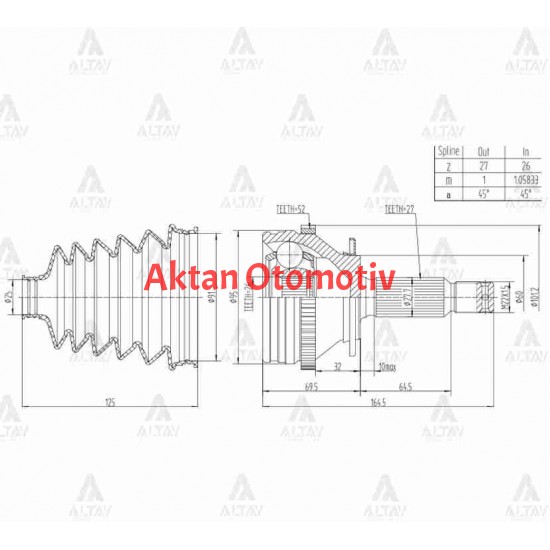 AKS KAFASI DIŞ SANTAFE 01-06 / 2.0 CRDI ABSLİ 52 DİŞ 27X26X60