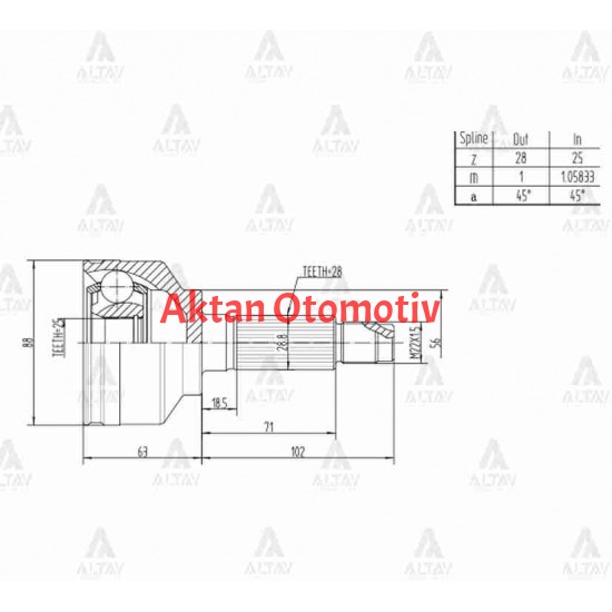 AKS KAFASI DIŞ SORENTO 02-09 / 2.5 CRDI 28X25X56