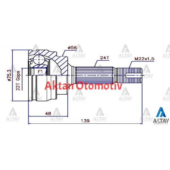 AKS KAFASI DIŞ YARIS  99= 1.3 / ABSLİ 24X22X56