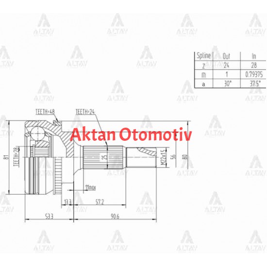 AKS KAFASI DIŞ YARIS 03-05 / ABSLİ 48 DİŞ 1.0 1SZFE SCP10 24X28X56