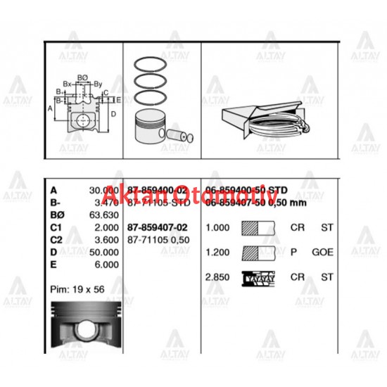 PİSTON SEGMANLI CIVIC 96-00 1.6 050
