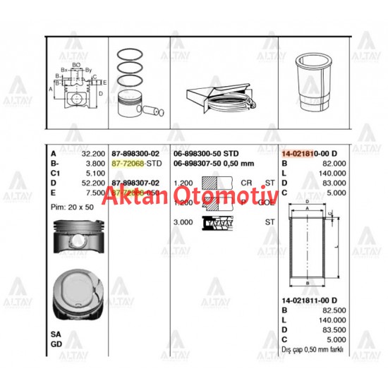 SEGMAN COROLLA 00-06 1.4 - 1.6 / AVENSIS 03-08 1.6 VVTI 3ZZFE 79.00mm STD
