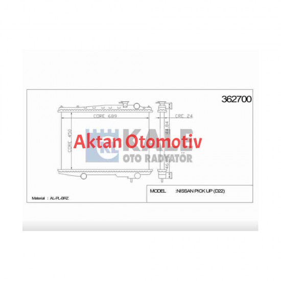 RADYATÖR SU PICKUP 98-02 D22 22mm M-T BRAZING