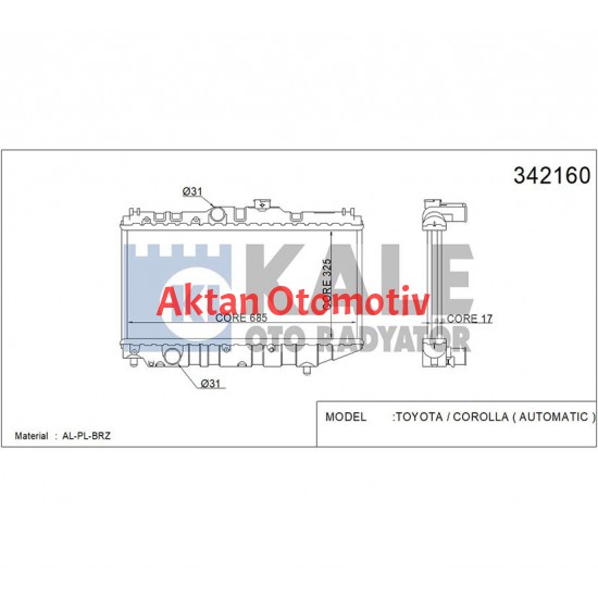 RADYATÖR SU COROLLA 88-92 AE-92 / CORONA AT171 A-T BRAZING