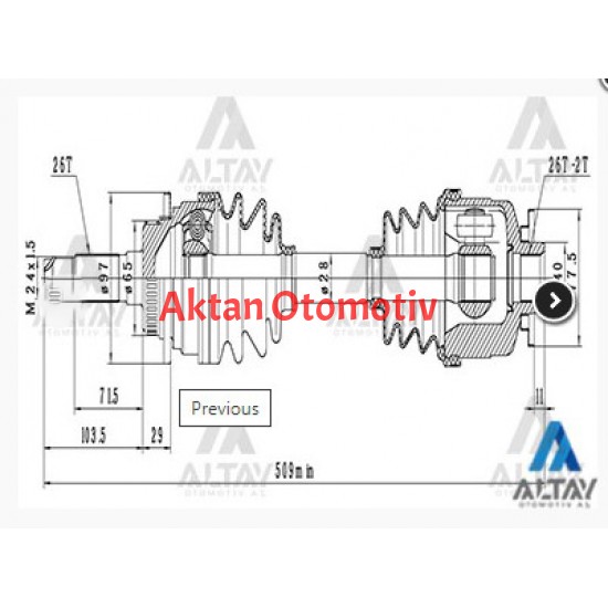 AKS KOMPLE ÖN B-2500  97-06 / RANGER 97-06 / 4X4 SOL ABSLİ 44 DİŞ 579mm