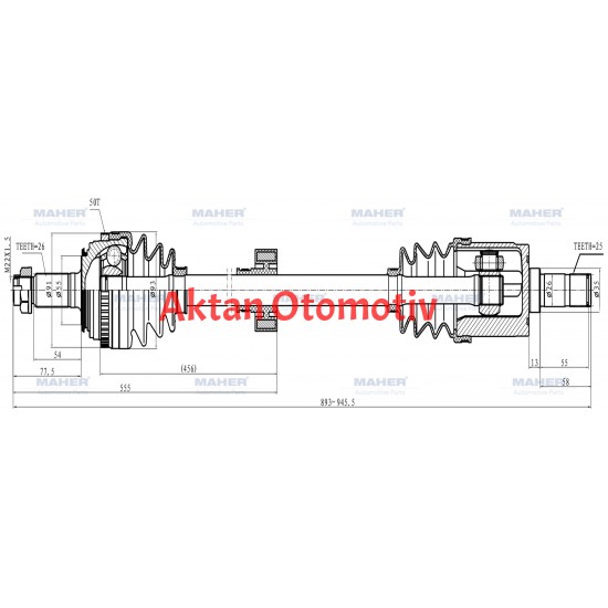 AKS KOMPLE ÖN CIVIC 01-06 / SOL M-T 1.6 ABSLİ 50 DİŞ 893mm