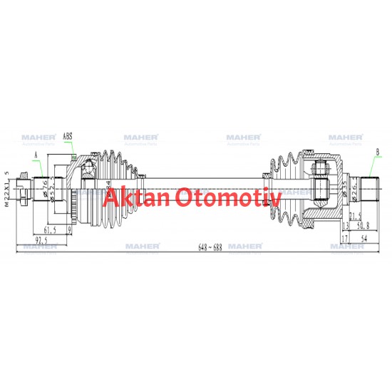AKS KOMPLE ÖN I-10 13-18 / BENZİNLİ A-T 1.0 SOL ABSLİ 48 DİŞ 648mm