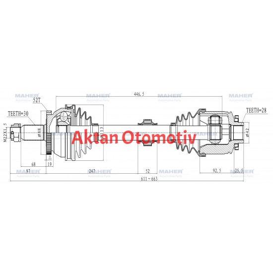 AKS KOMPLE ÖN SORENTO 10-15 / SAĞ A-T / M-T DİZEL 2.2 CRDI ABSLİ 52 DİŞ 592mm